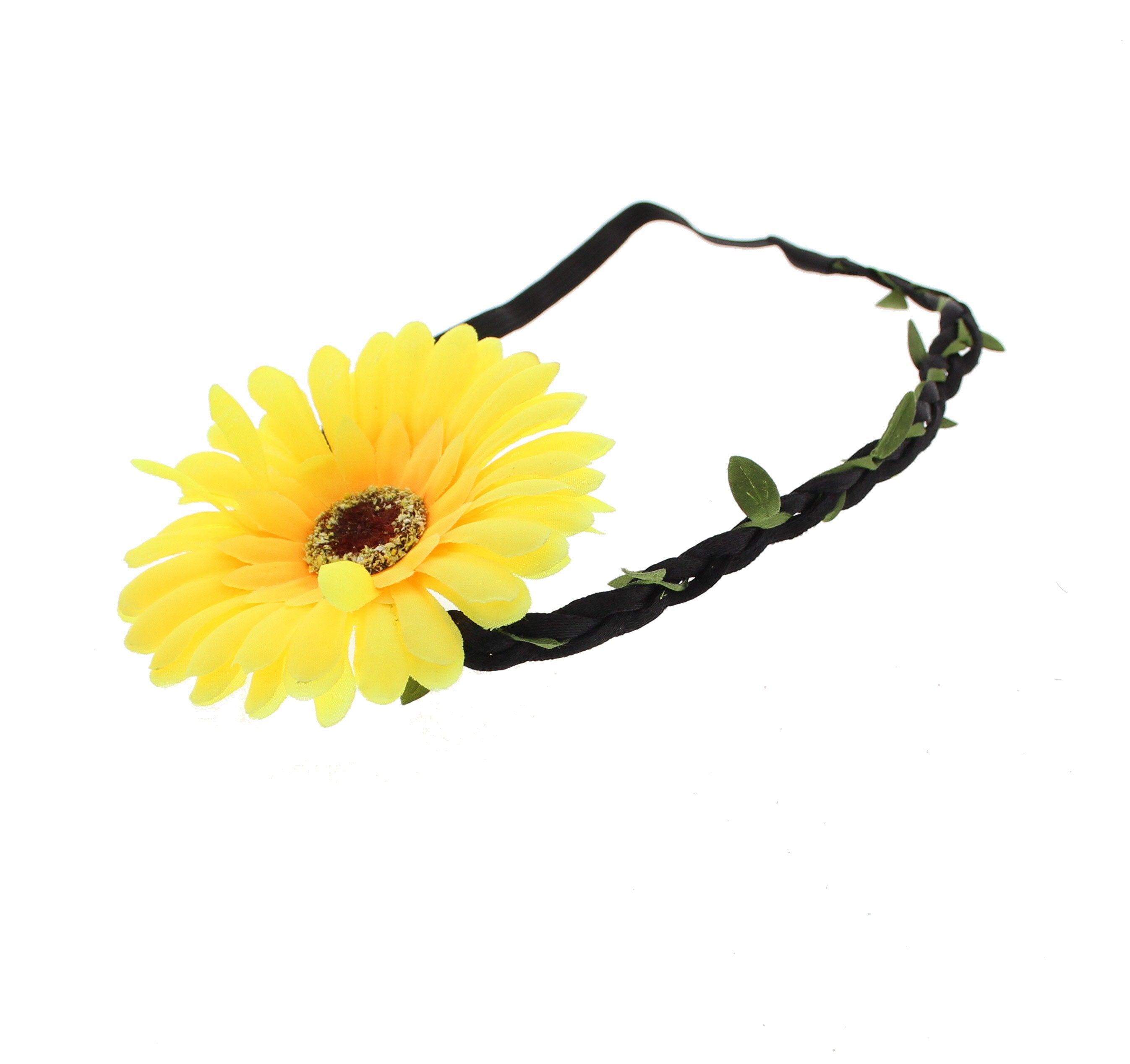 Large Sunflower on Braided Elasticated Hair Wreath Garland