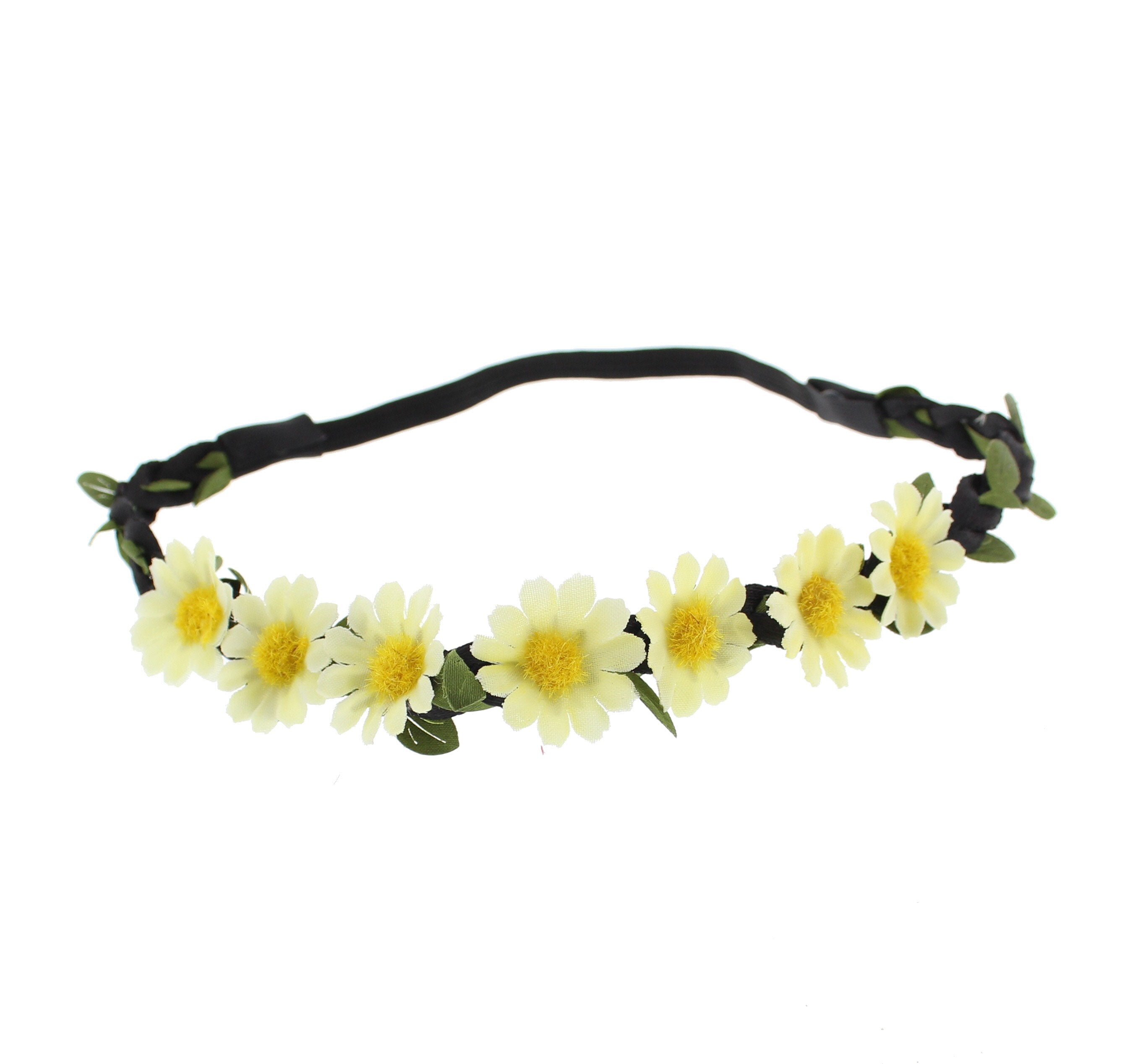 Small Daisies on Black Braided Elasticated Hair Wreath Garland