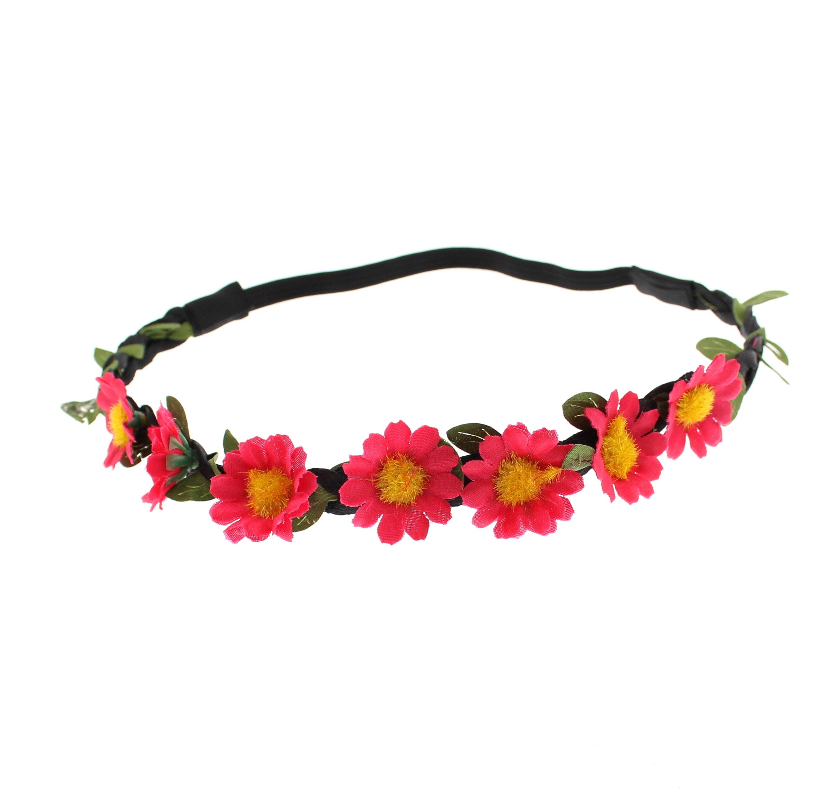 Small Daisies on Black Braided Elasticated Hair Wreath Garland