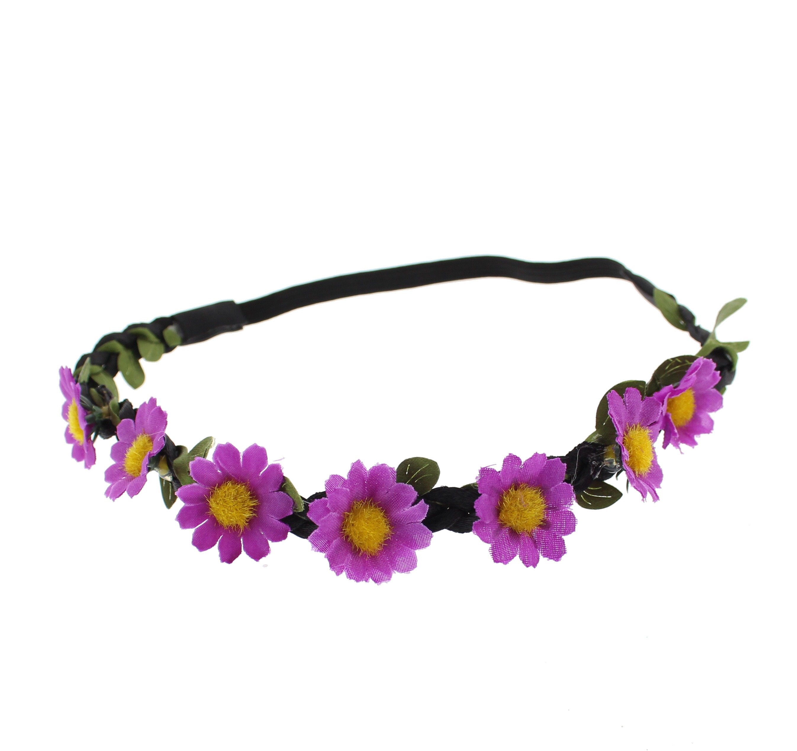 Small Daisies on Black Braided Elasticated Hair Wreath Garland