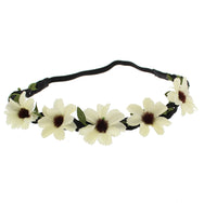 Small Flowers on Black Braided Elasticated Hair Wreath Garland