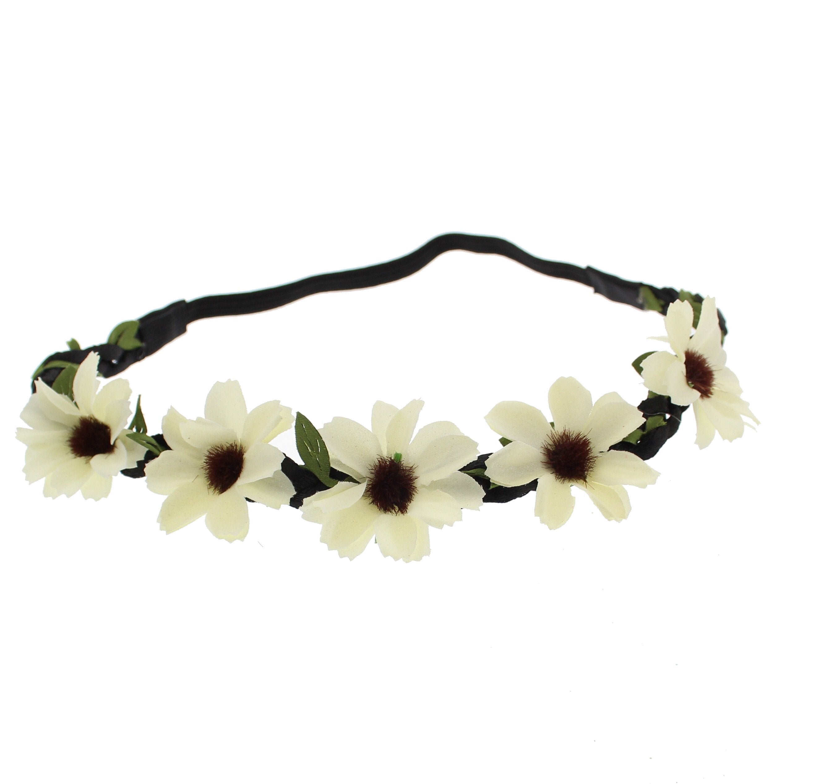 Small Flowers on Black Braided Elasticated Hair Wreath Garland