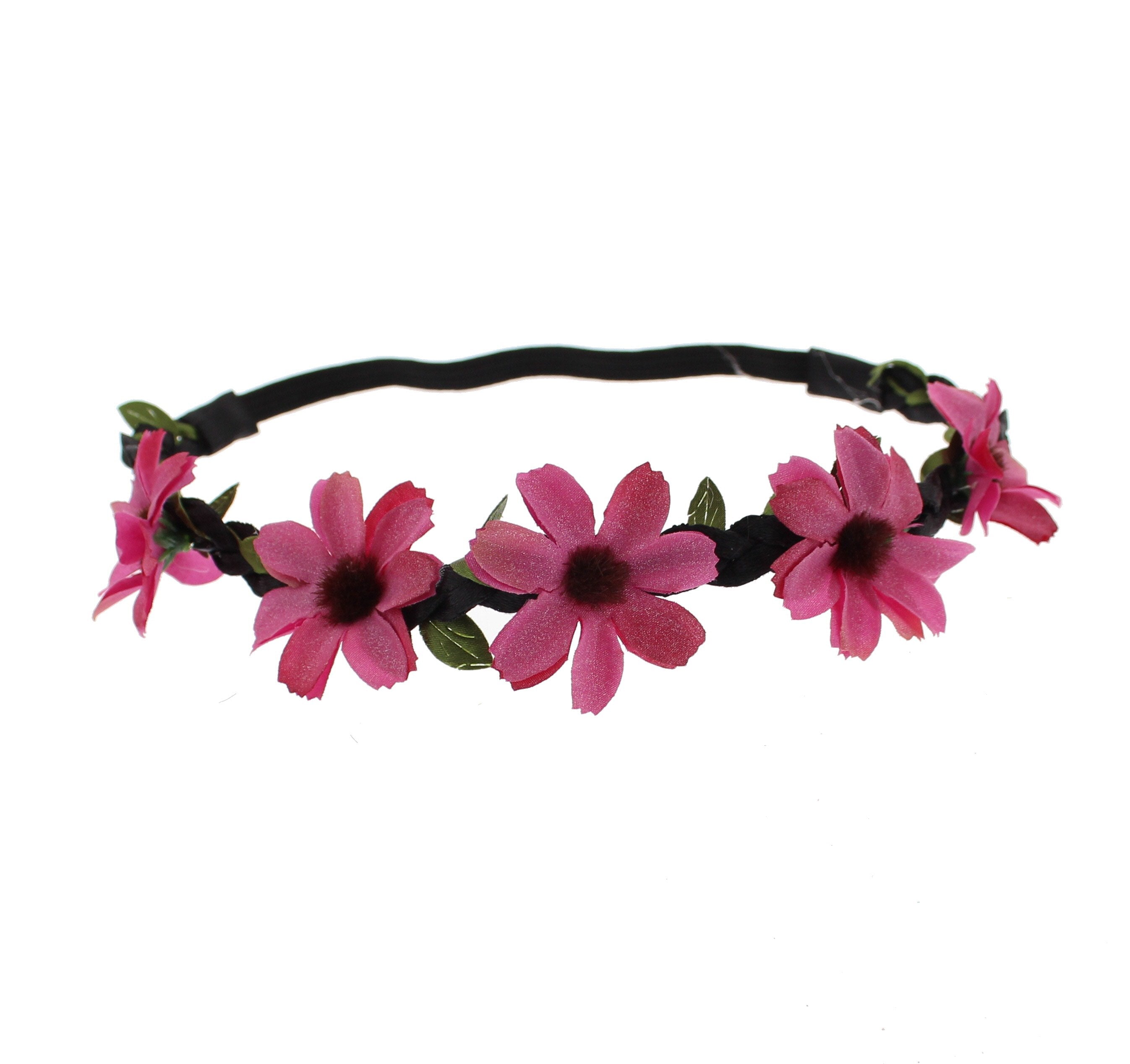 Small Flowers on Black Braided Elasticated Hair Wreath Garland
