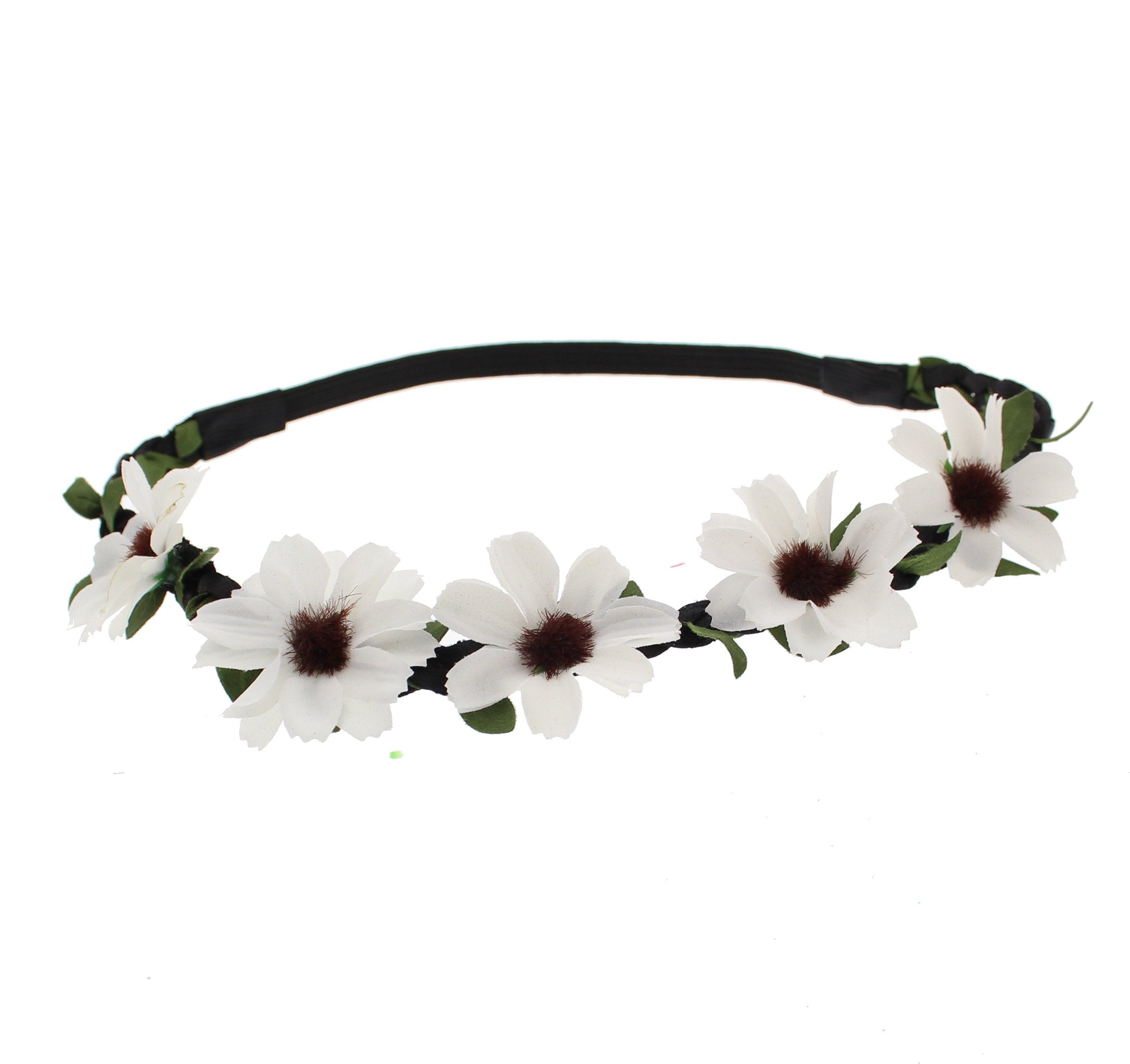 Small Flowers on Black Braided Elasticated Hair Wreath Garland