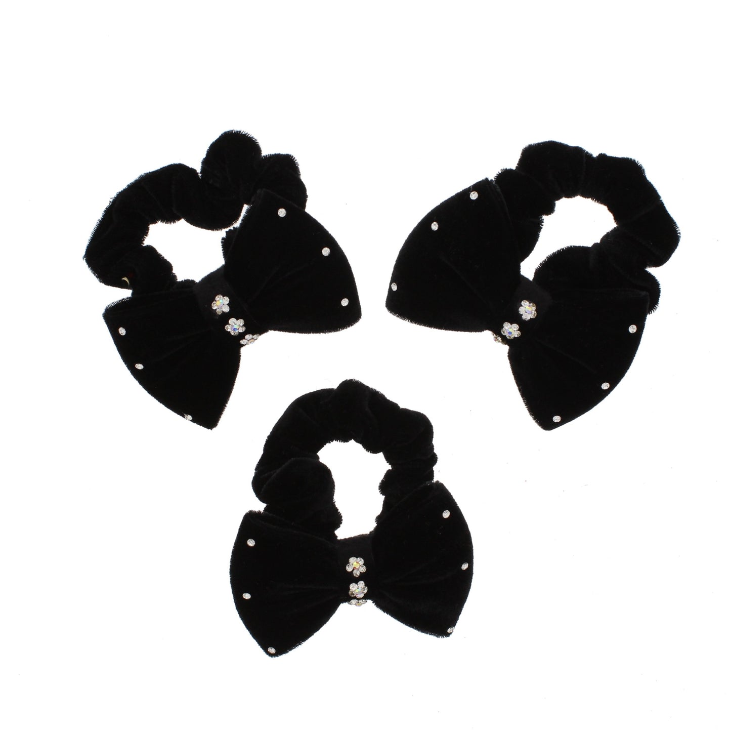 Winter Colour Velvet Scrunchie with Bow &amp; Rhinestones