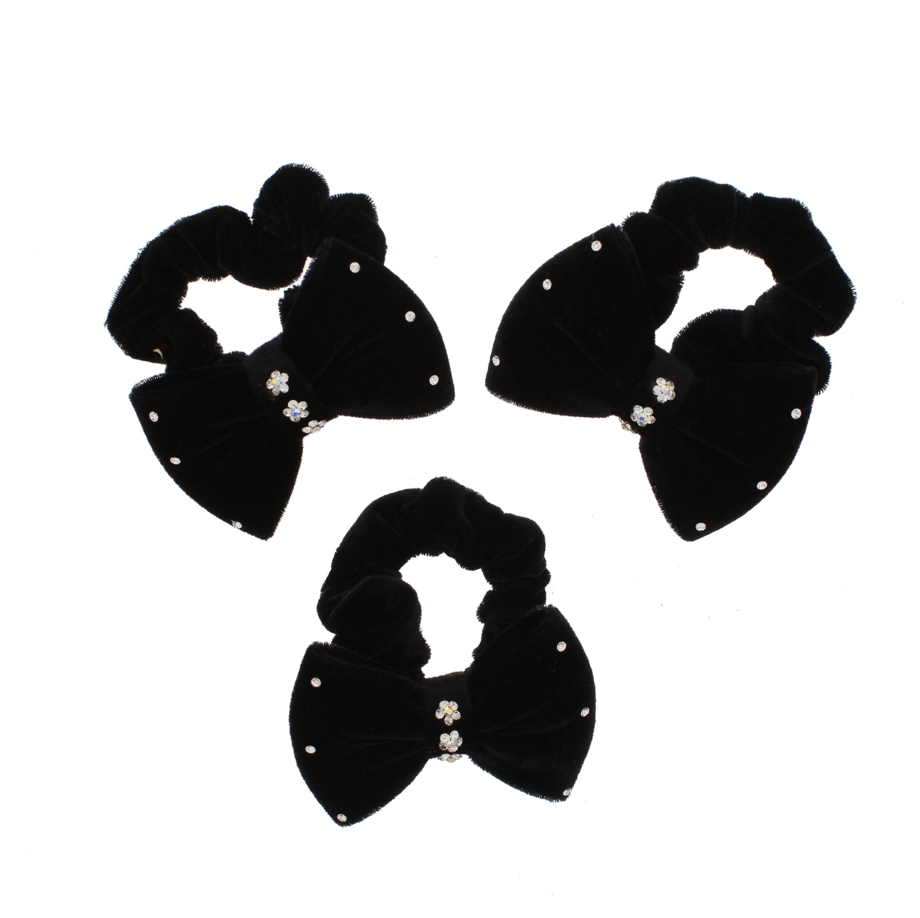 Winter Colour Velvet Scrunchies with Bow & Rhinestones