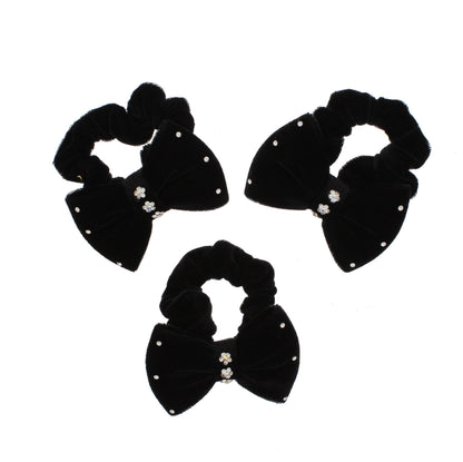 Winter Colour Velvet Scrunchie with Bow &amp; Rhinestones