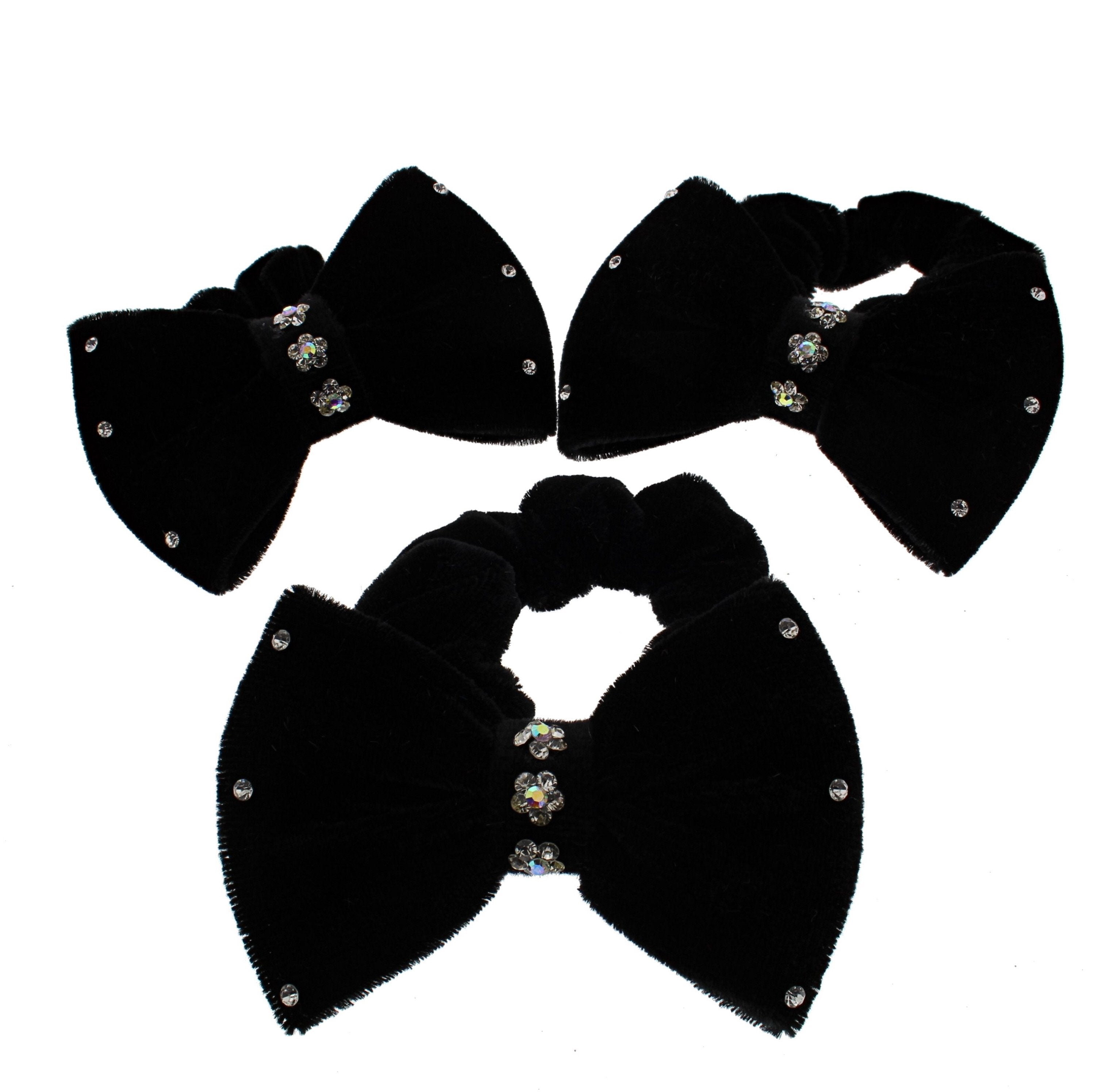 Winter Colour Velvet Scrunchies with Bow & Rhinestones
