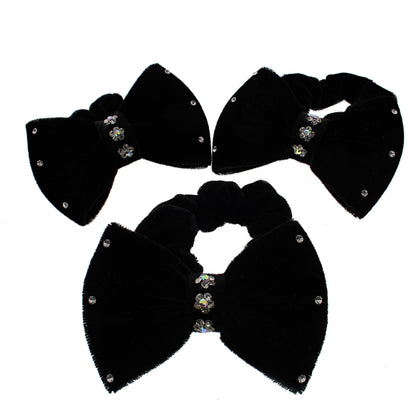 Winter Colour Velvet Scrunchie with Bow &amp; Rhinestones