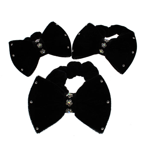 Winter Colour Velvet Scrunchie with Bow &amp; Rhinestones