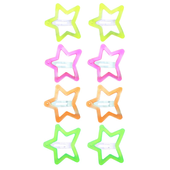 2 on a Card 5cm Assorted Neon Stars Epoxy Hair Snapclips