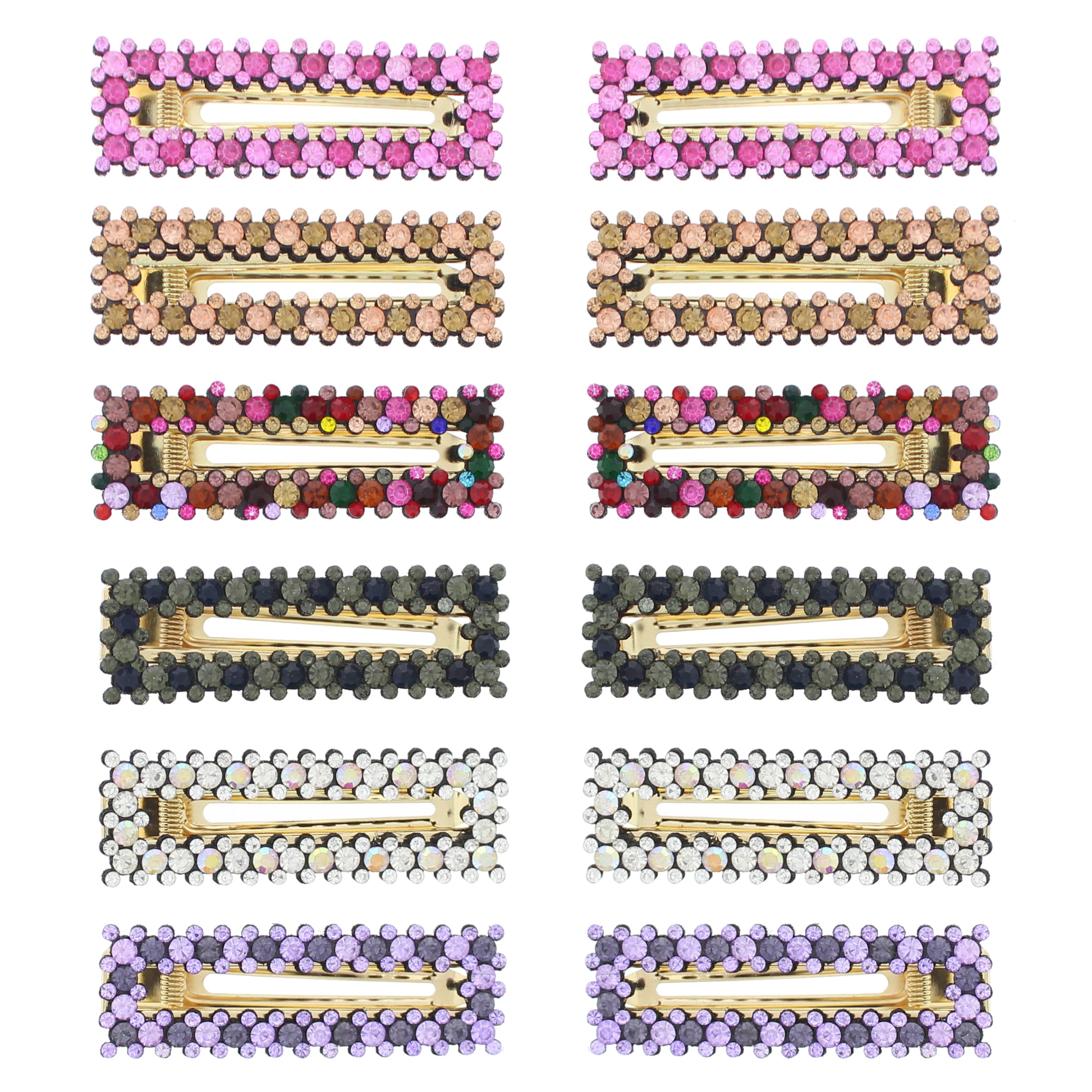 7.5cm Assorted Colour Stone Covered Rectangular Shaped Hair Clips