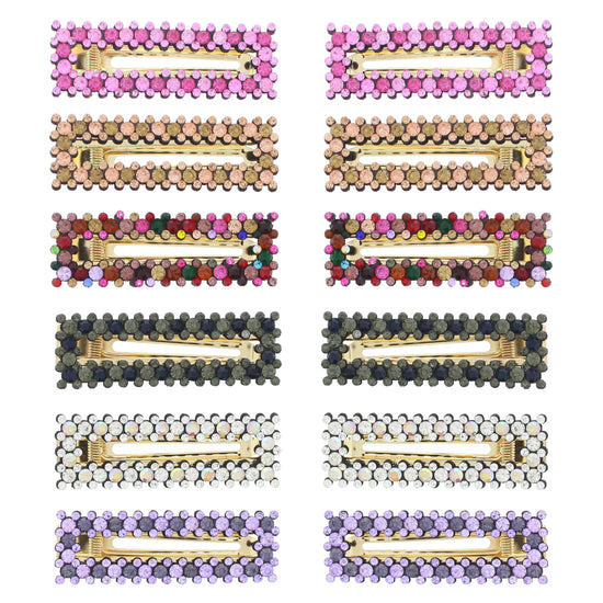 7.5cm Assorted Colour Stone Covered Rectangular Shaped Hair Clips