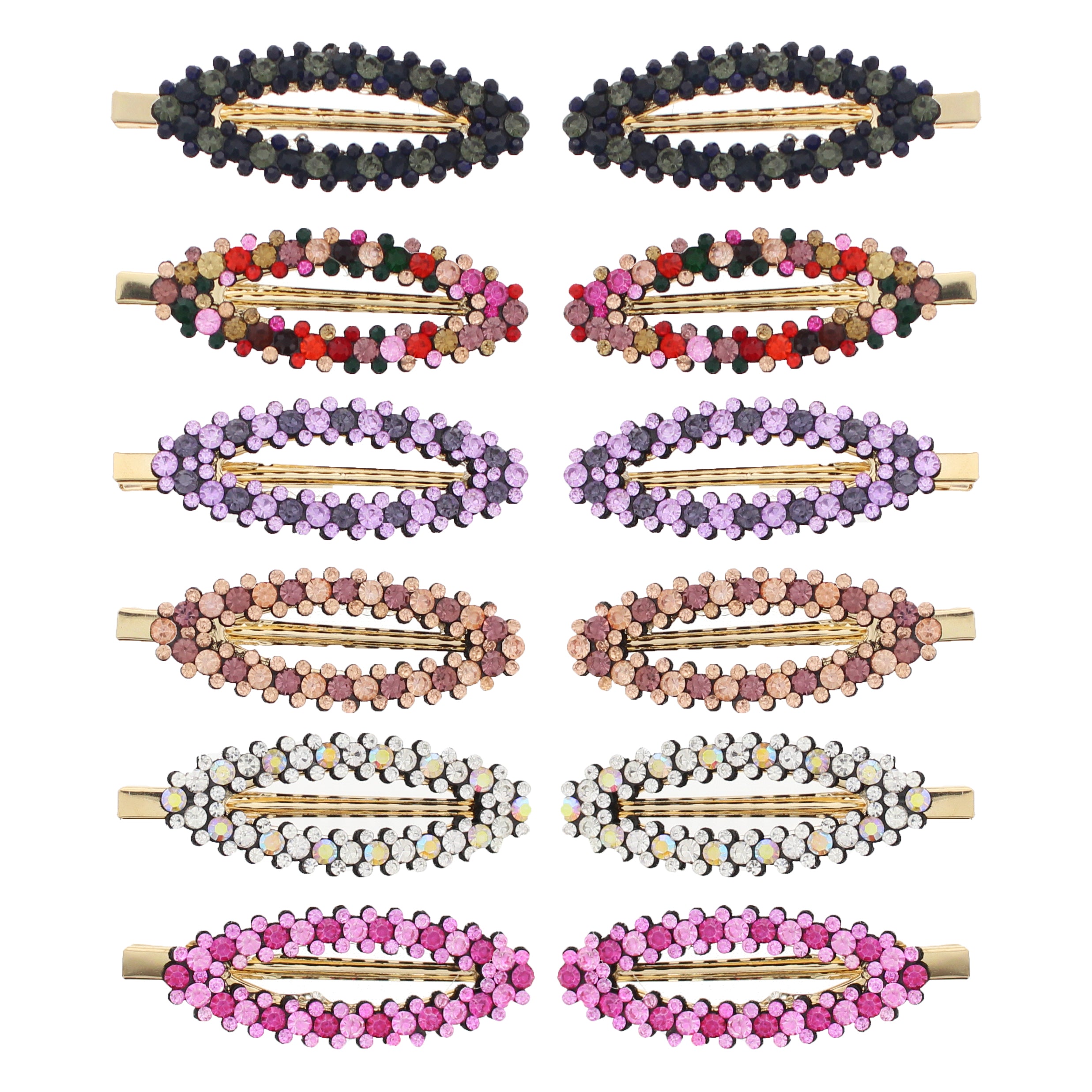 7.5cm Assorted Colour Stone Covered Oval Hair Clips