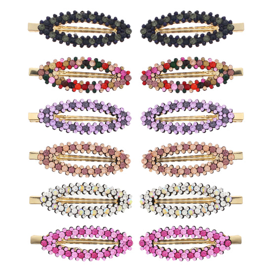 7.5cm Assorted Colour Stone Covered Oval Hair Clips