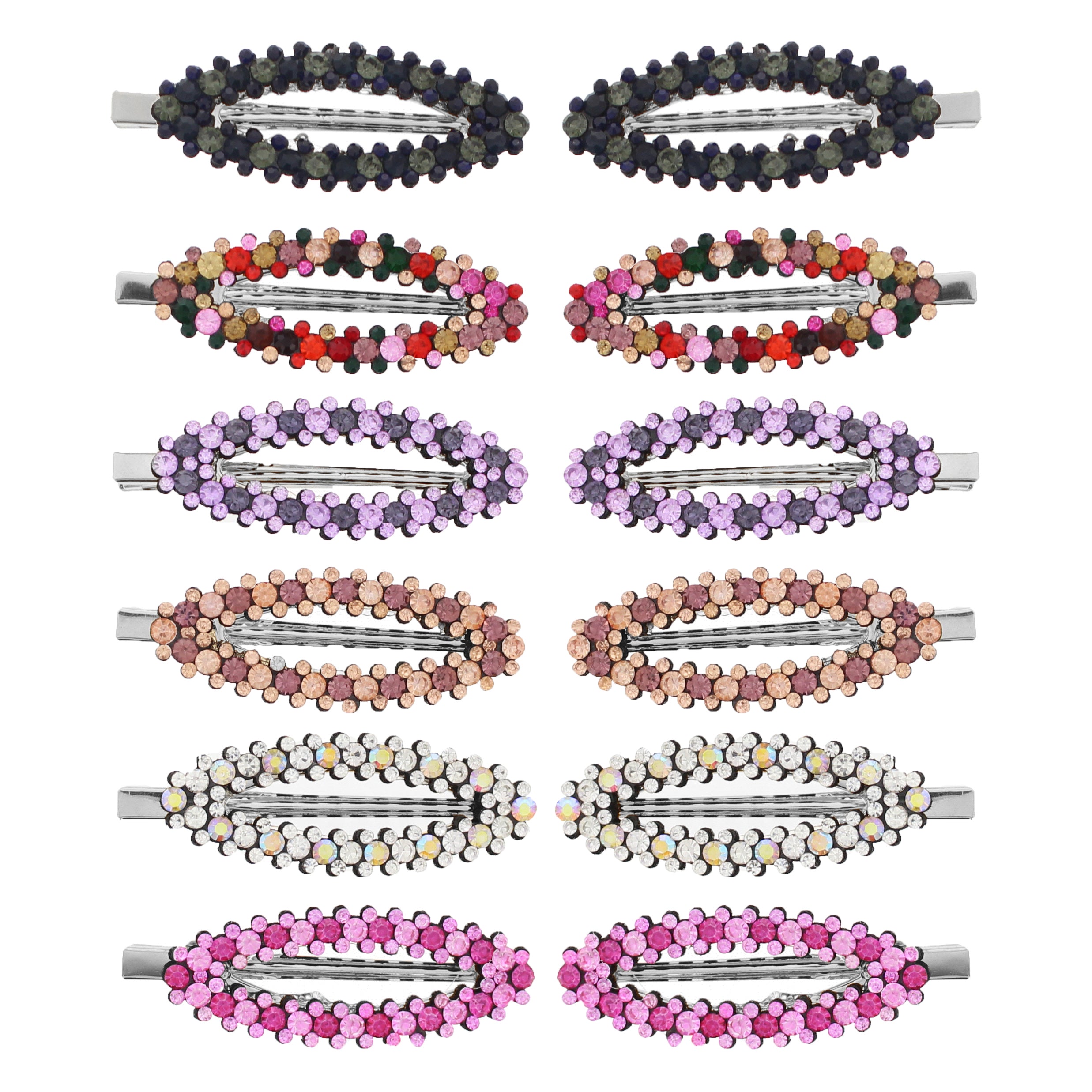 7.5cm Assorted Colour Stone Covered Oval Hair Clips