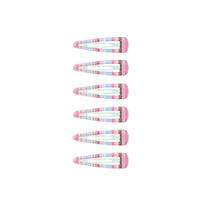 6 on a Card 5cm Baby Pink/ Baby Blue & Brown Stripe Hair Snapclips