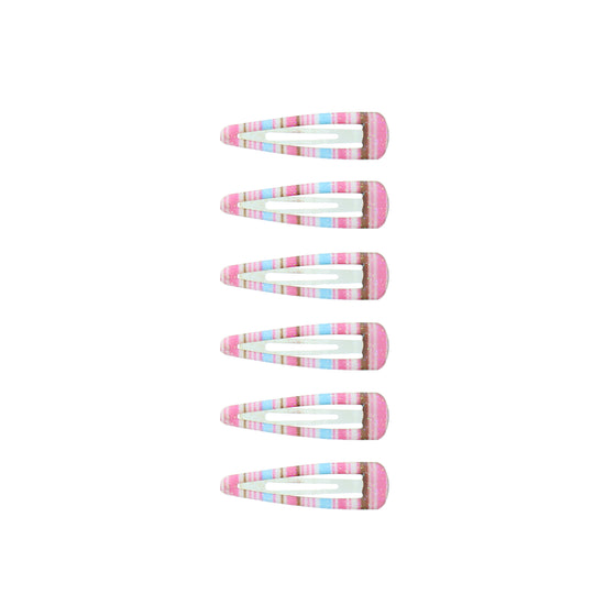 6 on a Card 5cm Baby Pink/ Baby Blue & Brown Stripe Hair Snapclips