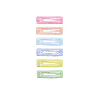 6 on a Card 5cm Pastel Glitter Rectangular Epoxy Hair Snapclips