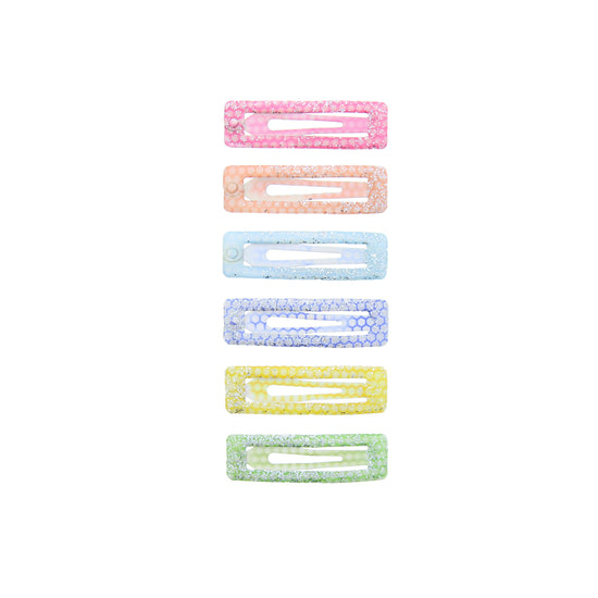 6 on a Card 5cm Pastel Glitter Rectangular Epoxy Hair Snapclips