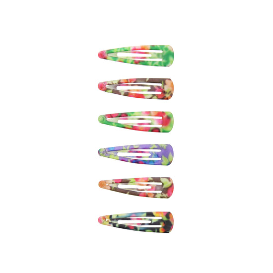 6 on a Card 5cm Bright Floral Print Epoxy Hair Snapclips