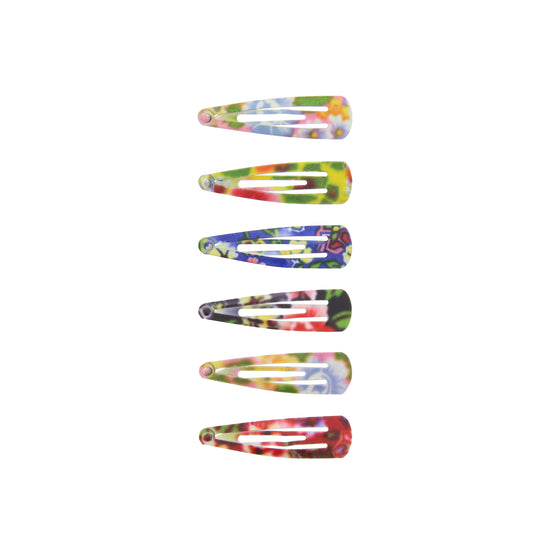 6 on a Card 5cm Assorted Floral Print Metal Hair Snapclips