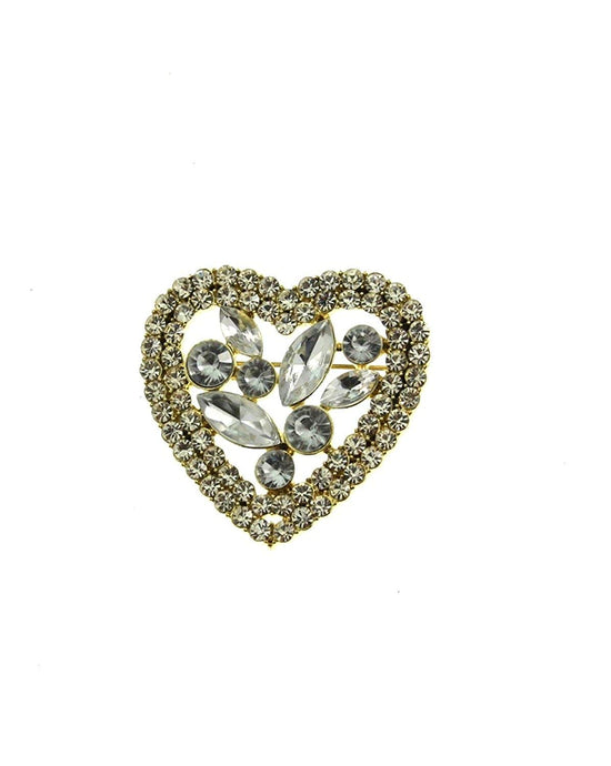 Hearty Brooch with Clear Crystal Stones