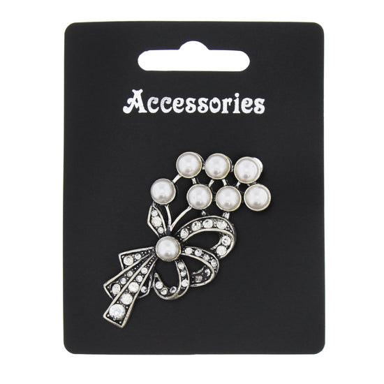 Bow Shaped Brooch with Clear Crystal Stones