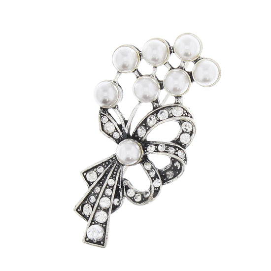 Bow Shaped Brooch with Clear Crystal Stones