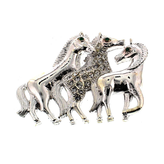 3 Horses with Diamante Stones Brooch