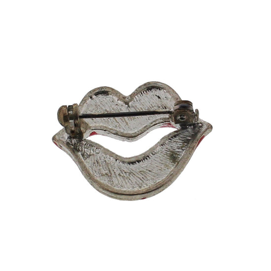Red Lips Brooch with Diamante Stone Piercing