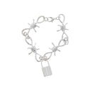 Silver Barbwire Chain Bracelet with Padlock