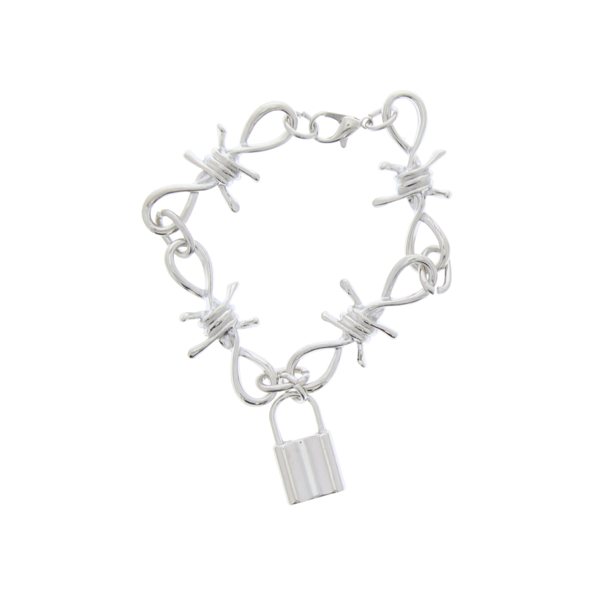 Silver Barbwire Chain Bracelet with Padlock