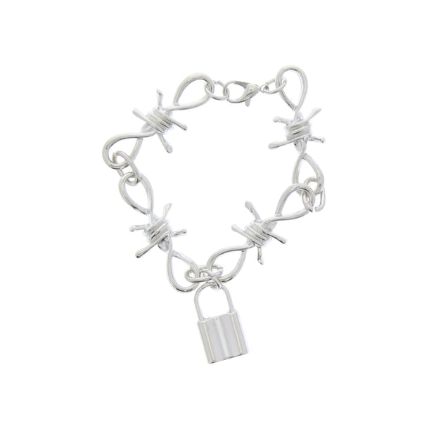Silver Barbwire Chain Bracelet with Padlock