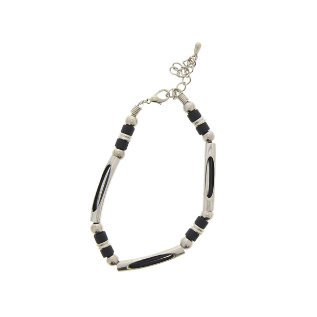 Black & Silver Beads Bracelet with Gap Bar