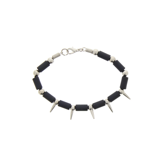 5 Silver Spike & Black Bar Bracelet