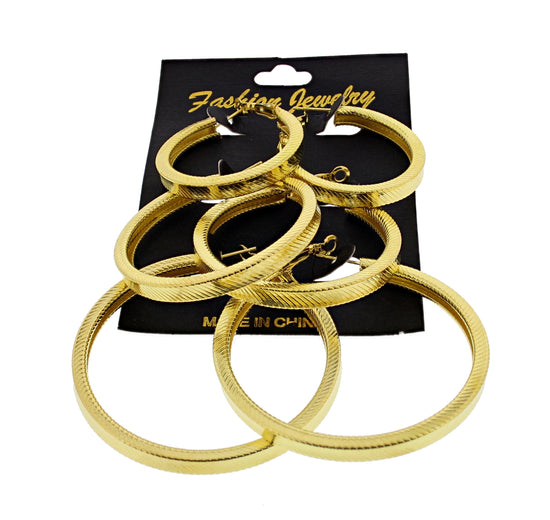 3 on a Card Engraved Thick Hoop Earrings