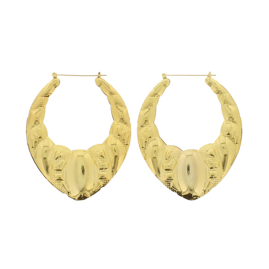 Large Oval Bamboo Style Patterned Heart Earrings