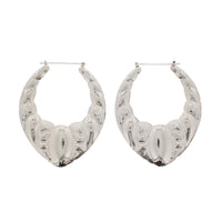 Large Oval Bamboo Style Patterned Heart Earrings