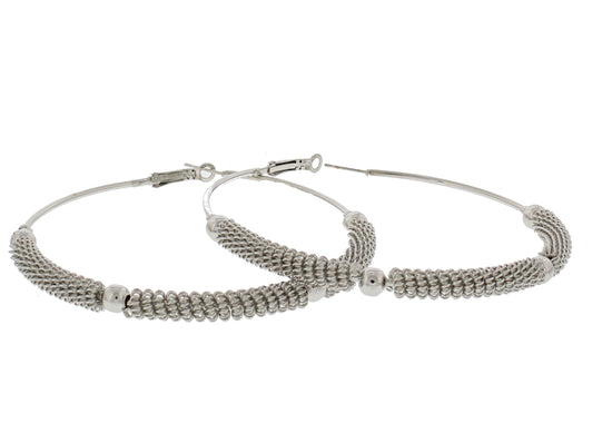 Large Silver Patterned Hoop Earrings