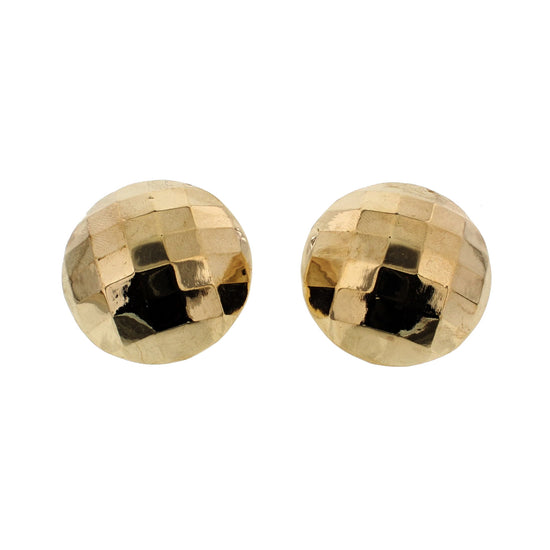 Gold Checkered Raised Button Earrings