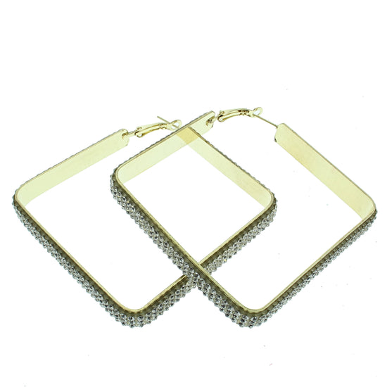 3 Row Crystal Stone Square Shaped Earrings