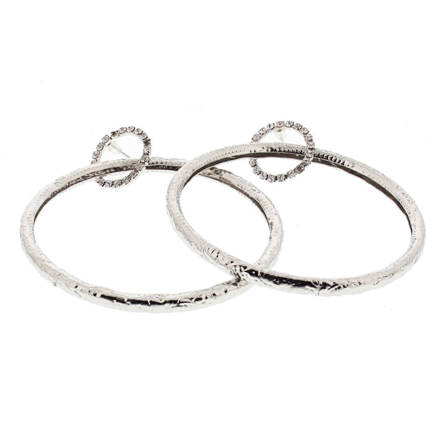 7.5cm Hoop Earrings with Diamante Stone Ring