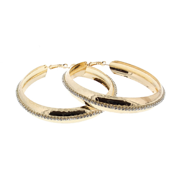 8.3cm Hoop Earrings with 1-Row Diamante Stone