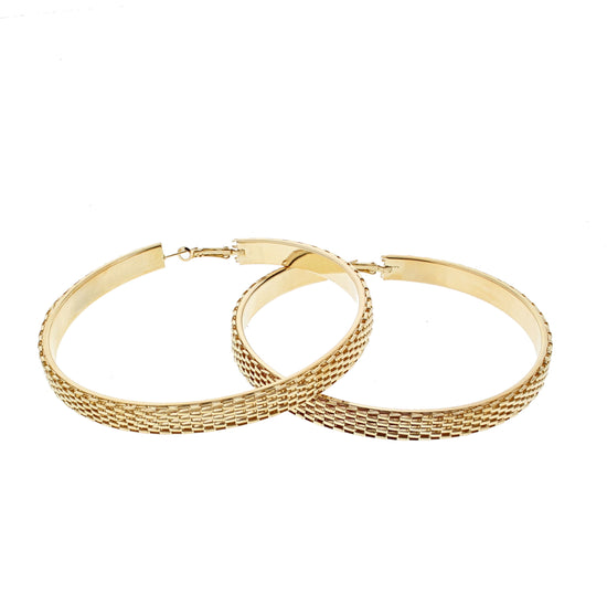 Gold 9.5cm Patterned Hoop Earrings