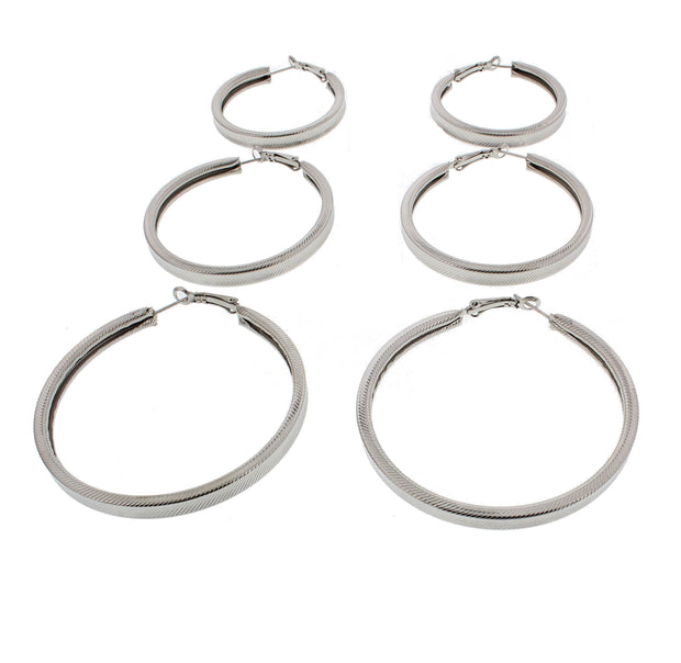 3 on a Card Patterned Hoop Earrings (Approx. 4/ 5/ 6cm Diameters)