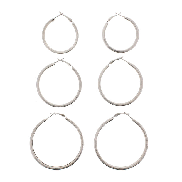 3 on a Card Patterned Hoop Earrings (Approx. 4/ 5/ 6cm Diameters)