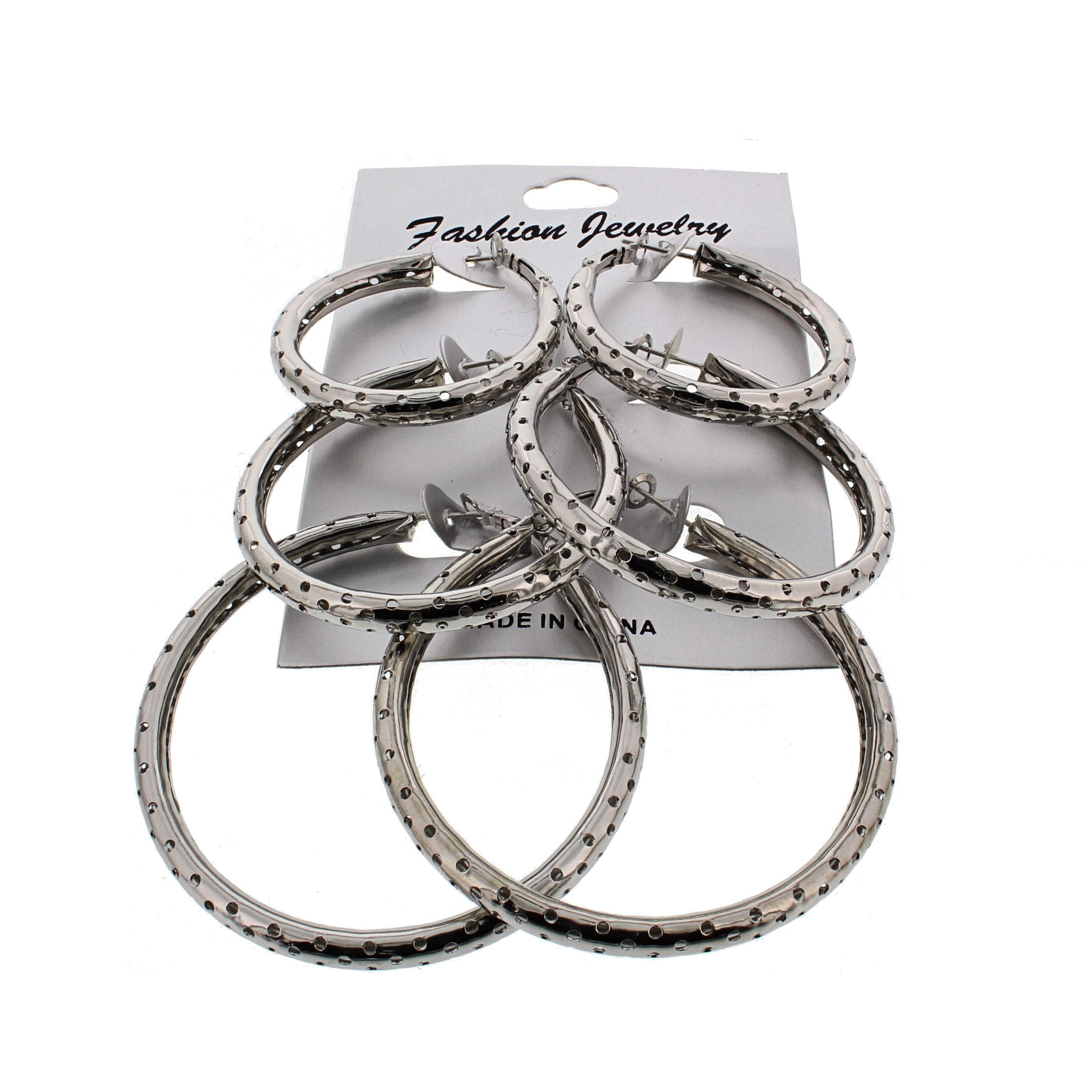 3 on a Card Perforated Hoop Earrings