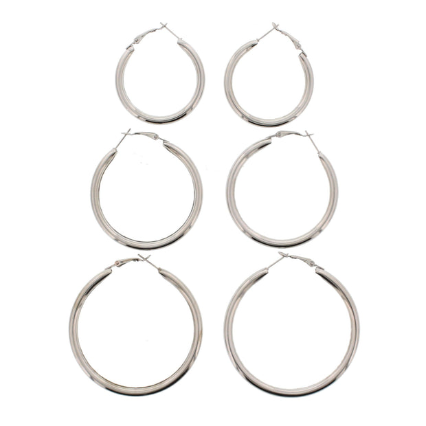 3 on a Card Plain Hoop Earrings (Approx. 4/ 5/ 6cm Diameters)