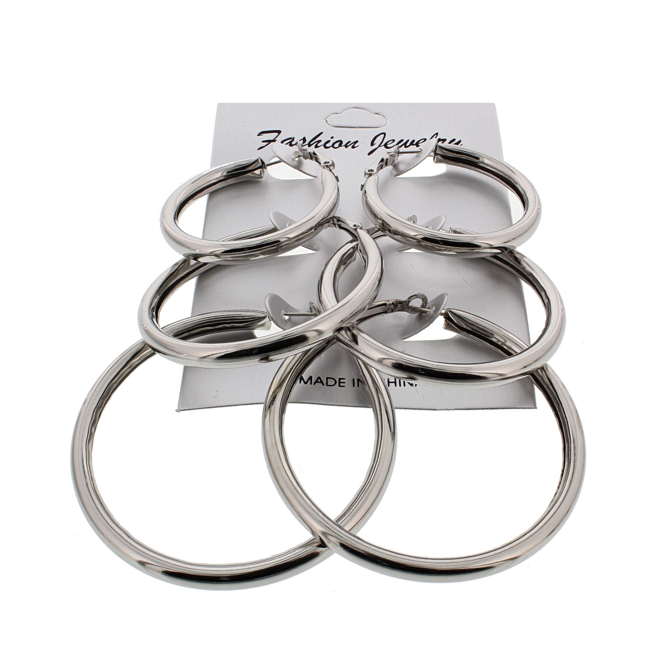3 on a Card Plain Hoop Earrings